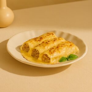 Cannelloni estilo "pollo" con bechamel y gratinado