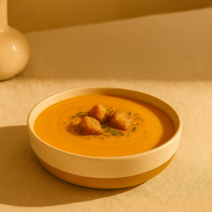 Sopa cremosa de boniato y naranja al azafrán